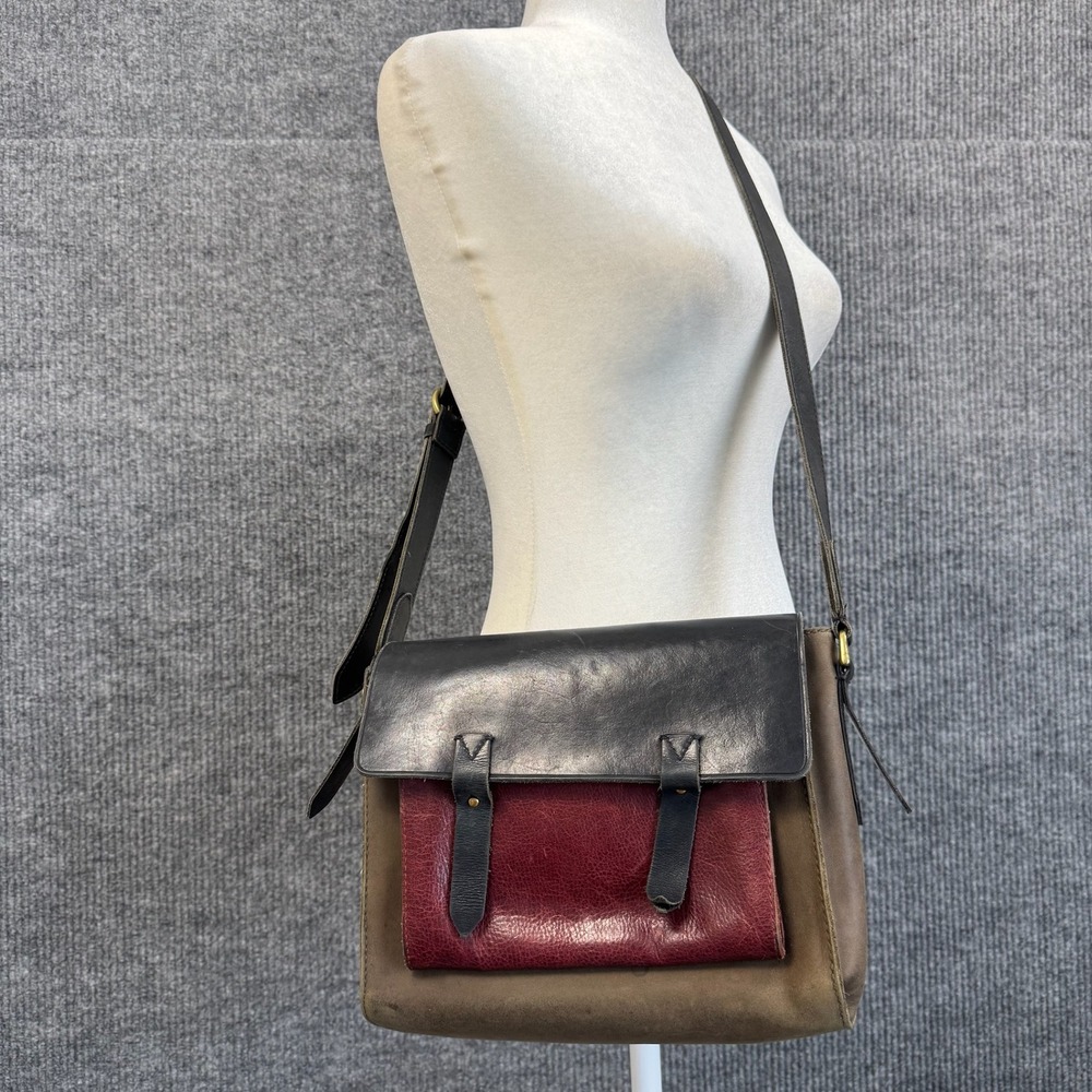 Madewell The Essex Messenger Bag Leather Colorblock Crossbody Burgundy Black